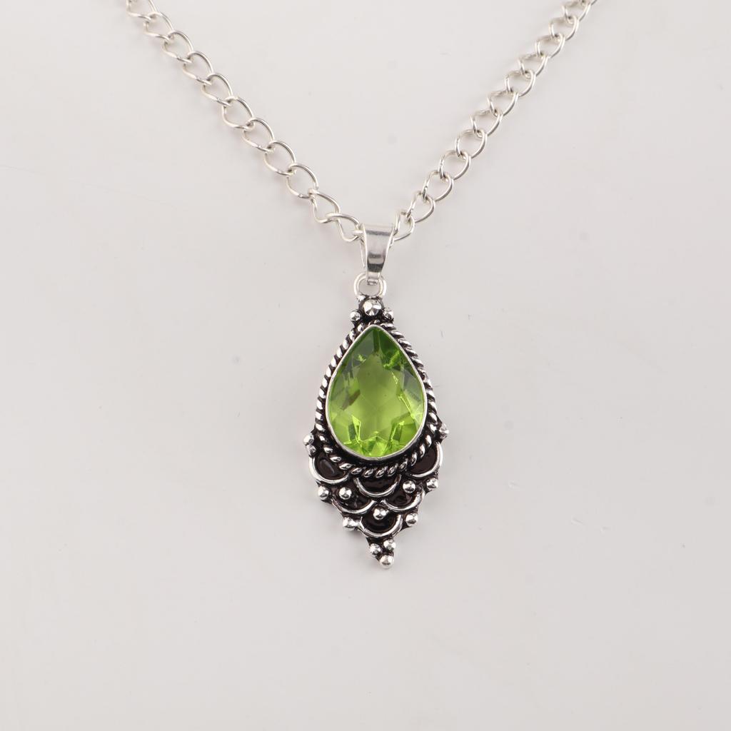 Peridot Gemstone 925 Stamped Silver Designer Handmade Pretty Pendant 1.5" Gift For Women PP-70-14