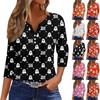 Dames T-skjorte Tee Trykk Knapp 3/4 ErmeHverdag Helg Mote Basic V-hals Vanlig Topp