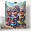 Three Grandmas On Bikes Pattern Flannel Dorm Office Nap Blanket, Printed Soft and Warm Throw for Sofa or Home Relaxation