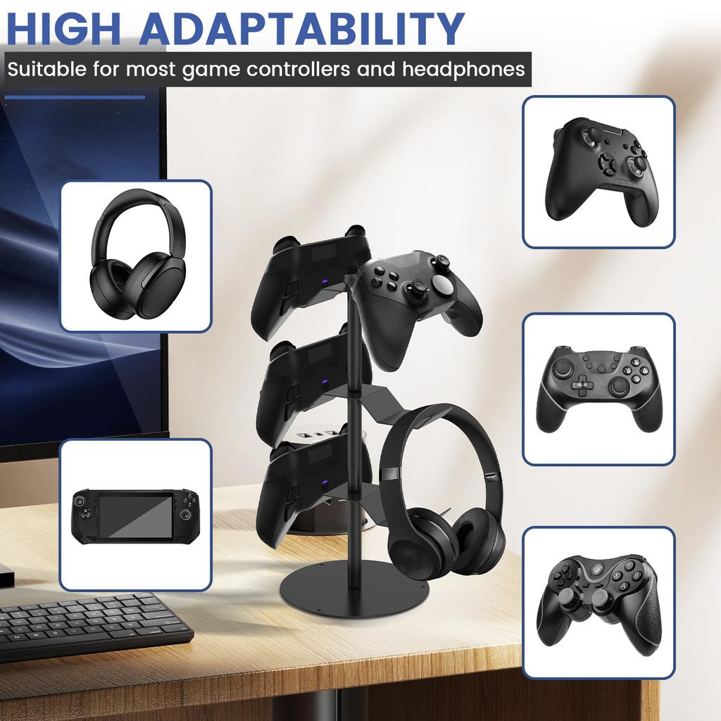 3 Tiers Universal Controller Stand Detachable Headset Holder Metal Controller Holder Stable Headphone Stand for Desk and Gamer