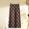 Women's 2024 Retro Plaid Wool Midi Skirt - Slimming Bodycon Draping Style for Autumn/Winter