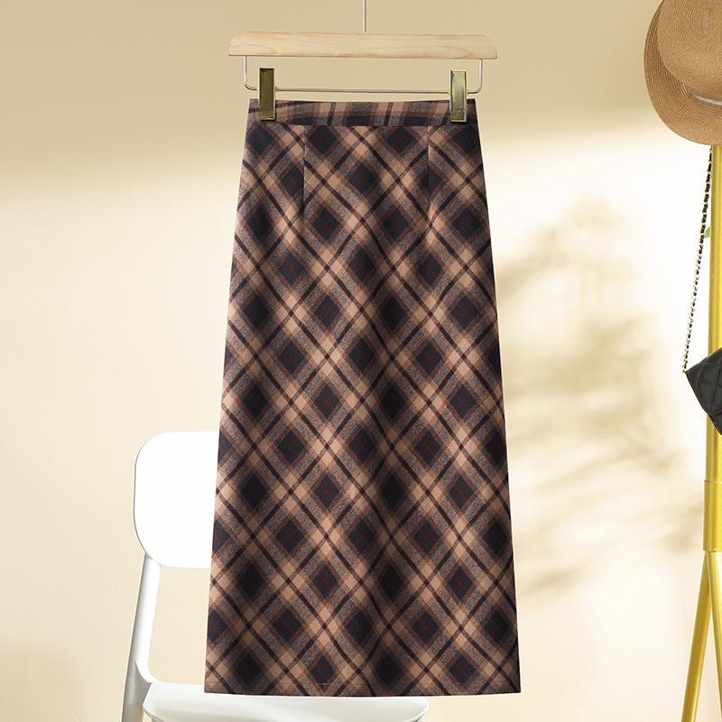 

Women s 2024 Retro Plaid Wool Midi Skirt - Slimming Bodycon Draping Style for Autumn/Winter L сірий колір