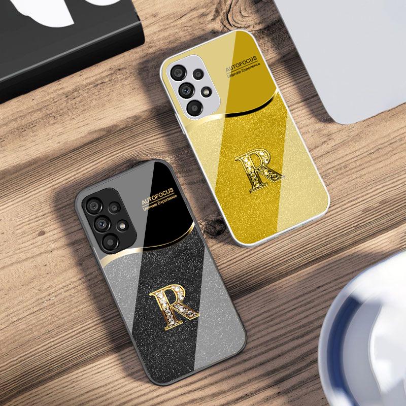 Písmeno R se zlatým okrajem Pro Samsung S 25 S25 Edge S25Ultra S8 S9 S10 20 U ltra S21 Pro S22 Plus S23 FE S24 Ultra Skleněný kryt na telefon