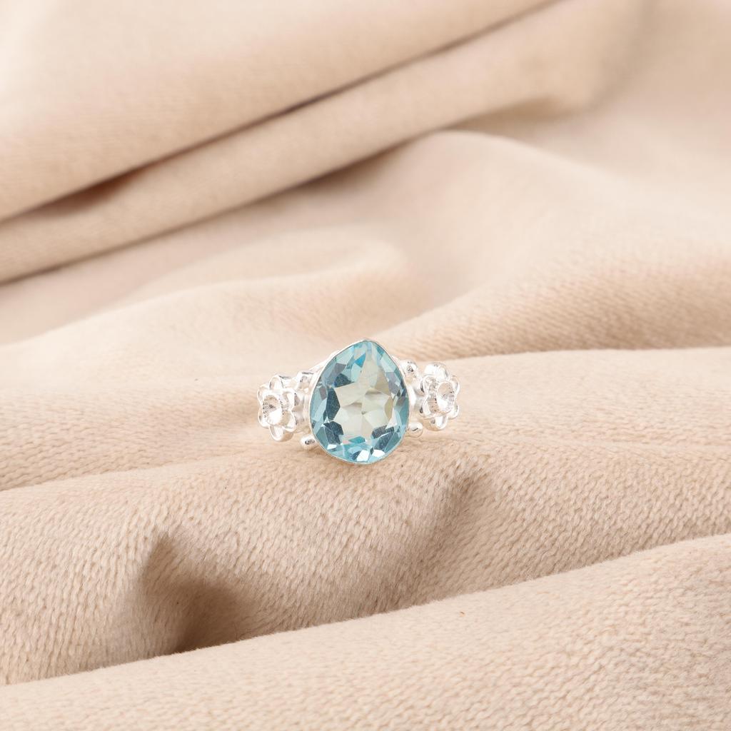 Sky Blue Topaz Jewelry, 925 Sterling Silver Ring, Handmade Gorgeous Silver Ring, Dainty Topaz Gemstone Jewelry For Wedding Gift