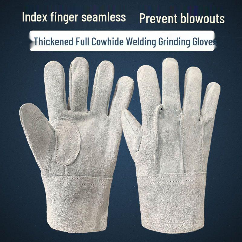 Guantes de Soldadura Aislantes de Cuero de Vaca Anti-Pinchazos Anti-Quemaduras Resistentes al Calor con Dedos Divididos