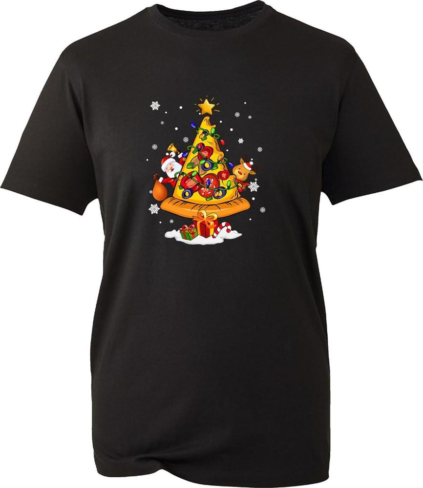 Merry Christmas Pizza Slice Xmas Tree Tshirt Funny Santa Food Lovers Xmas Top