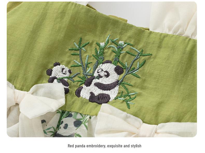 2025 Summer Baby Girls' Chinese Style Puff Sleeve Sling Dress with Frog Buttons - Princess Design for One-Year-Old