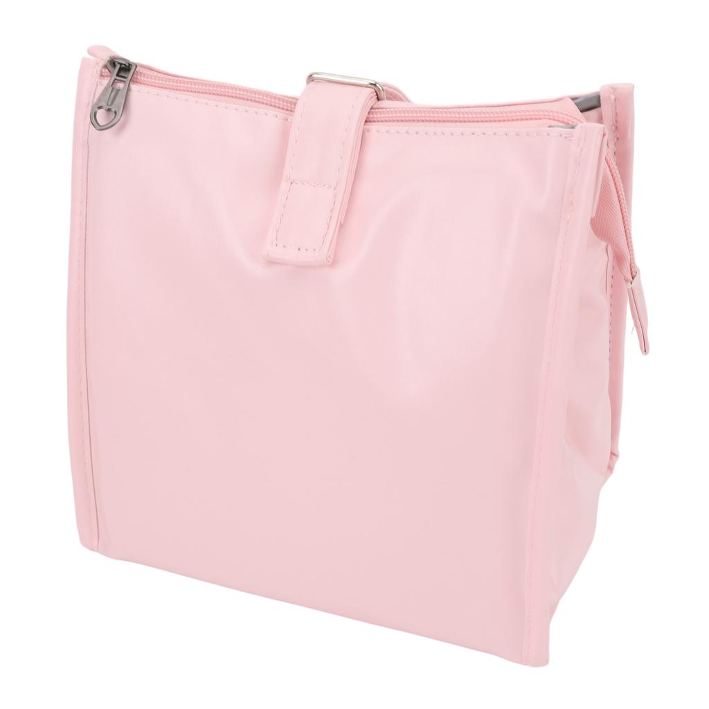 Insulated Lunch Handbag with Mesh Pockets Reusable Water Oil Resistant PU Lunch Box for Beverages Fruits Hot Meals Pink