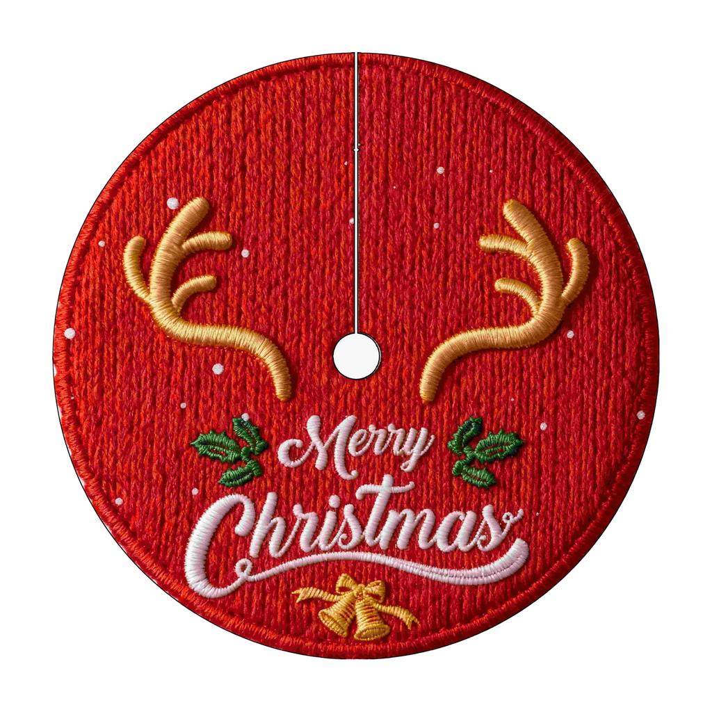 Christmas Tree Skirt with 2D Embroidery and Digital Print for Festive Holiday Decoration