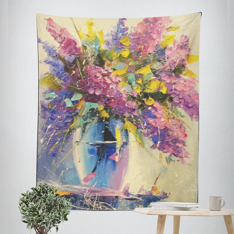 Oil Painting Potted Flowers Decorative Tapestry Home Wall Decoration Office Living Room Tapestry