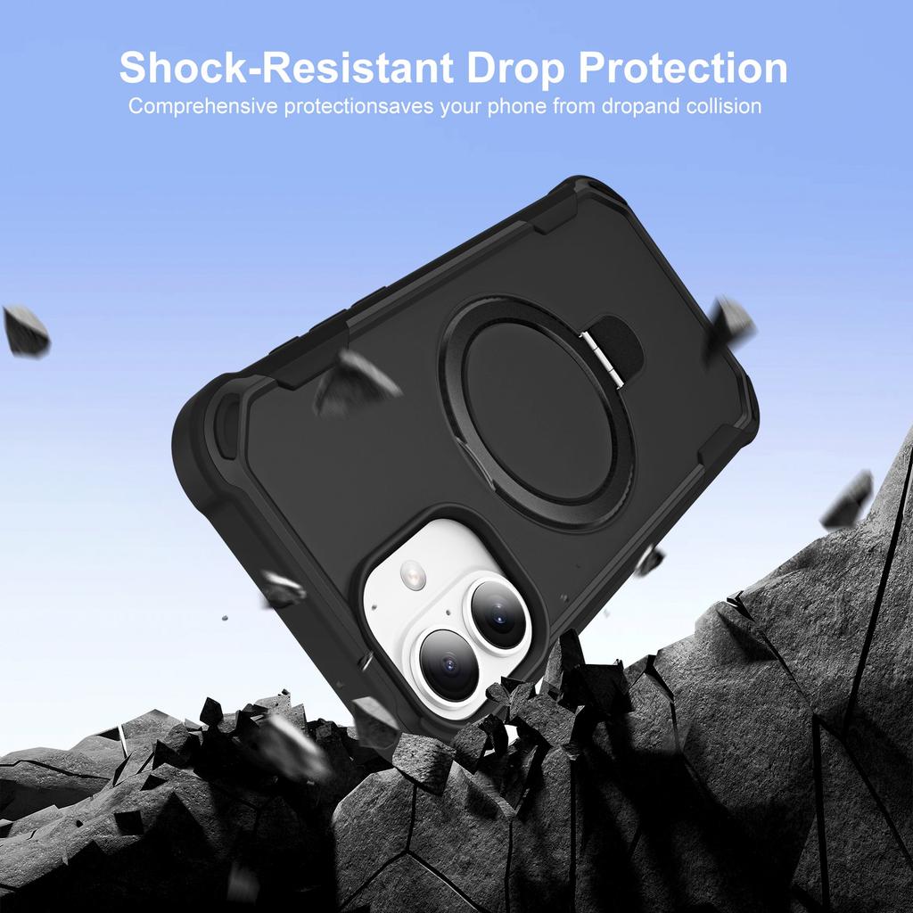 For iPhone 16 Case Compatible with MagSafe Kickstand TPU+PC Shockproof Phone Back Cover