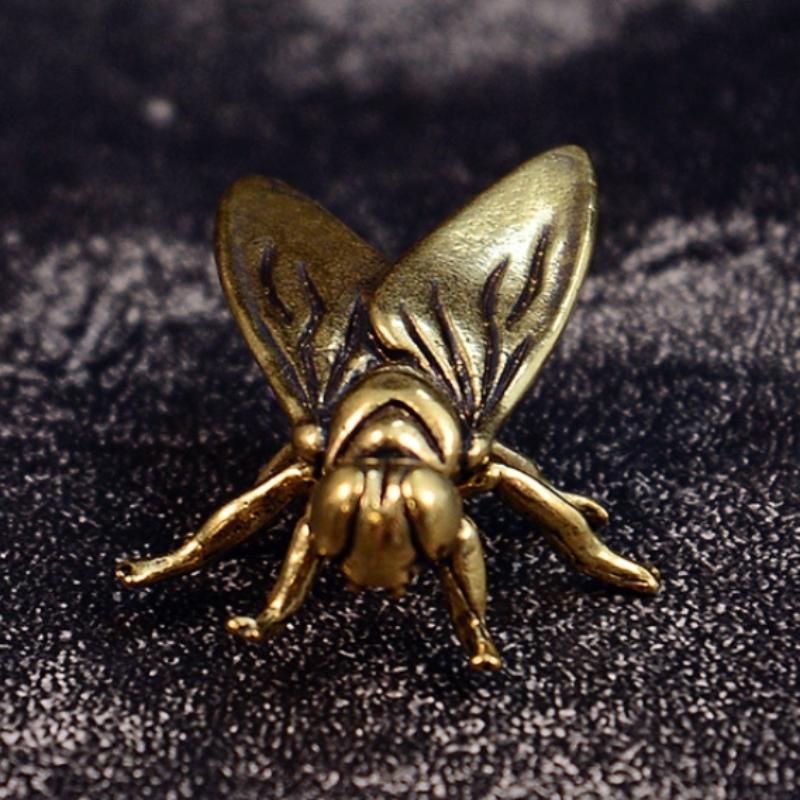 1 Piece Metal Insects Animal Figurine Home Office Desktop Decor Mini Brass Fly Insect Ornament Miniature Statue Vintage Craft