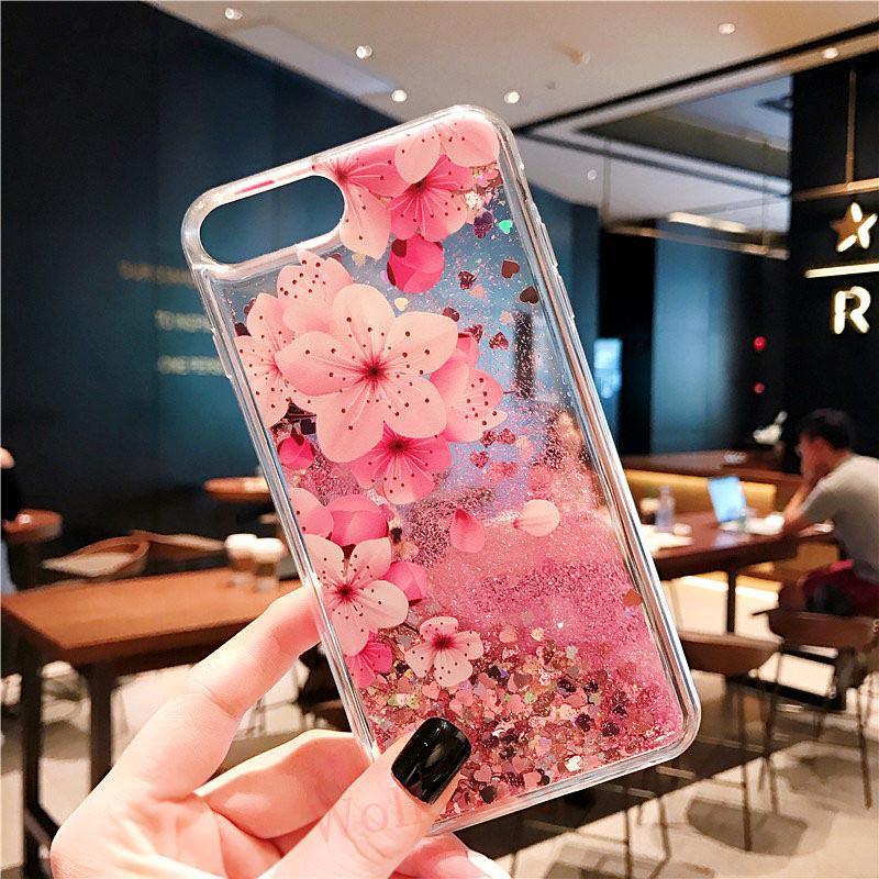Fashion Peach Blossom Bling Liquid Quicksand Case für IPhone