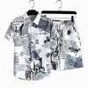 Men's Loose Fit Three-Piece Casual Sports Set with Floral Shirt, Beach Shorts, and Couple Class Uniform Trend