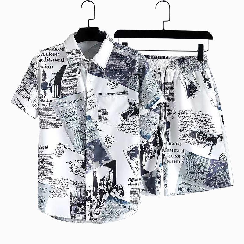 Men's Loose Fit Three-Piece Casual Sports Set with Floral Shirt, Beach Shorts, and Couple Class Uniform Trend