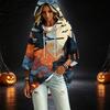 Women's Casual 3/4 Sleeve Halloween Print Hooded Pullover Top for