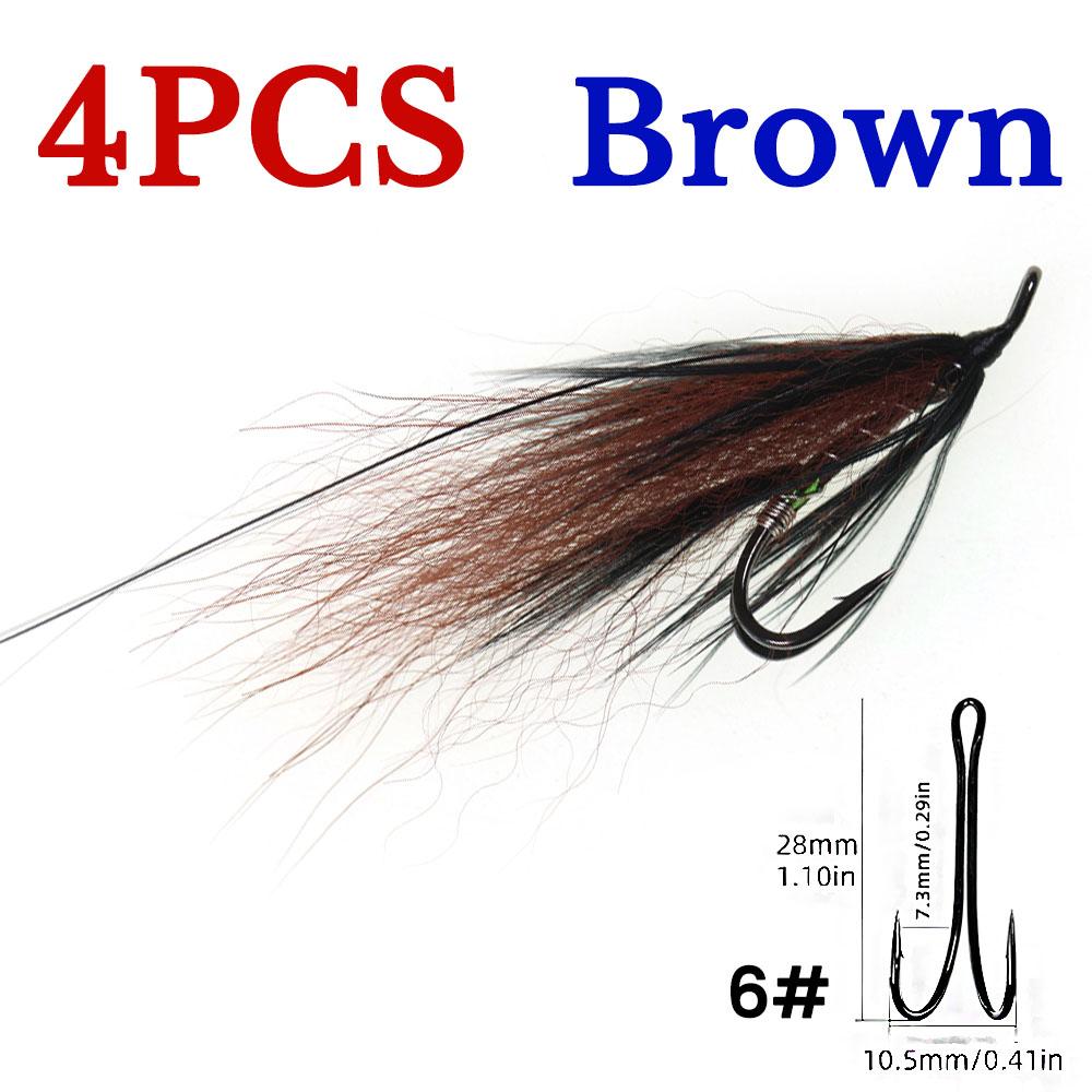 #6 Double Hook Salmon Steelhead Wet Flies, Intruder Style Fox Tail Streamer Fishing Lure, Trout Bass Bait Freshwater & Saltwater