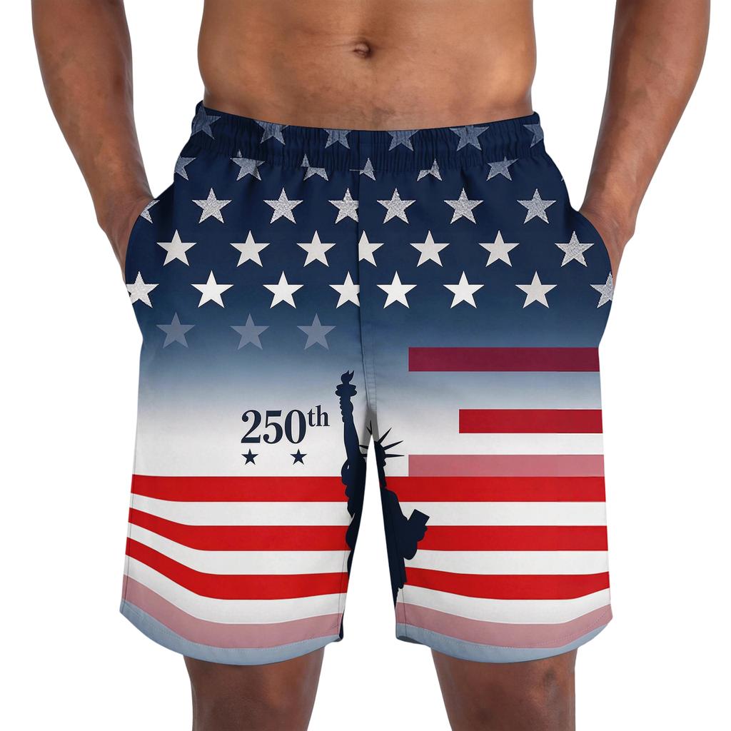 Men's Casual Trendy Independence Day Printed Shorts, Lightweight Breathable Athletic Shorts For Men