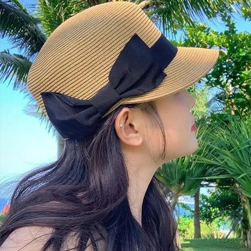 2026 Koreanische Ins Sonnenhüte für Damen Sommer Strohbreite Krempe Schleife Reithut Outdoor-Reise UV-Schutz Visier Snapback-Kappe