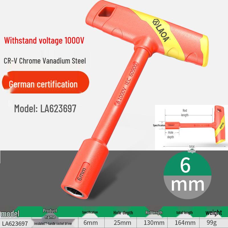 High Voltage Insulated T-Handle Socket Wrench for EV Maintenance