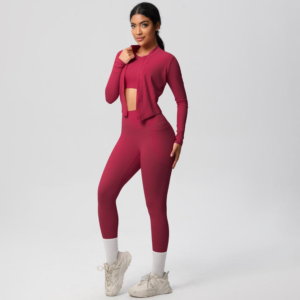 High Waisted, Hip Lifting, Tight Fitting, Quick Drying Yoga Suit Set, Cloud Inspired Running And Fitness Sportswear Three Piece Set For Women