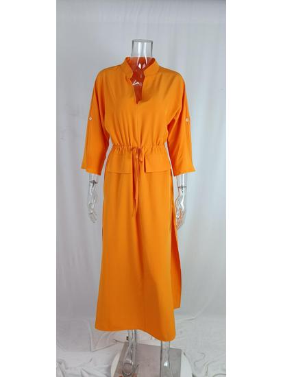 2025 Frühling Damen Locker Lässiges Langes Kleid mit Schlitz-Taschen