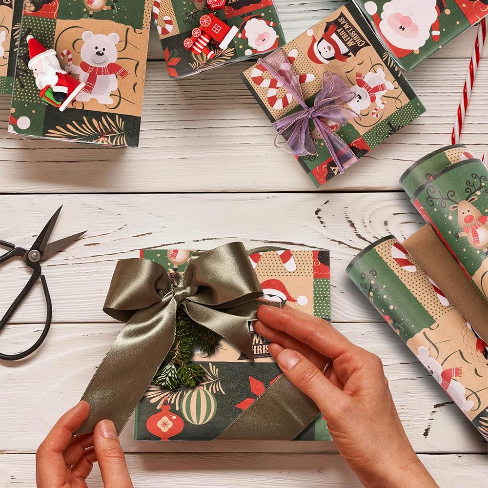 1roll Gift Wrapping Paper ChristmasTree Santa ClausWrapping Paper Birthday Gift Wrapping Paper Christmas Wrapping Paper Handmade