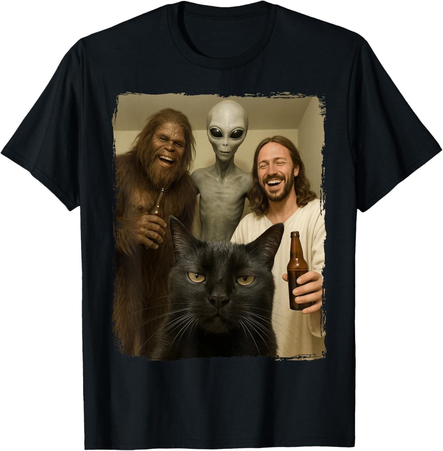 Cat Selfie Bigfoot Jesus Alien T-Shirt Mens Womens Tees Top unisex T-Shirt Mens Womens Tees Top XL