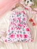 Summer Girls' One-piece Pants with Small Bows and Suspenders, Pink Flowered One-piece Shorts, Light and Fresh Fashionable Clothing