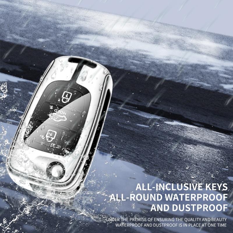 Fully Covered Flip Key Folding Key Cover case Metal Leather Car Remote Key Fob Cover Bag with Car Key Chain for Hyundai Kia