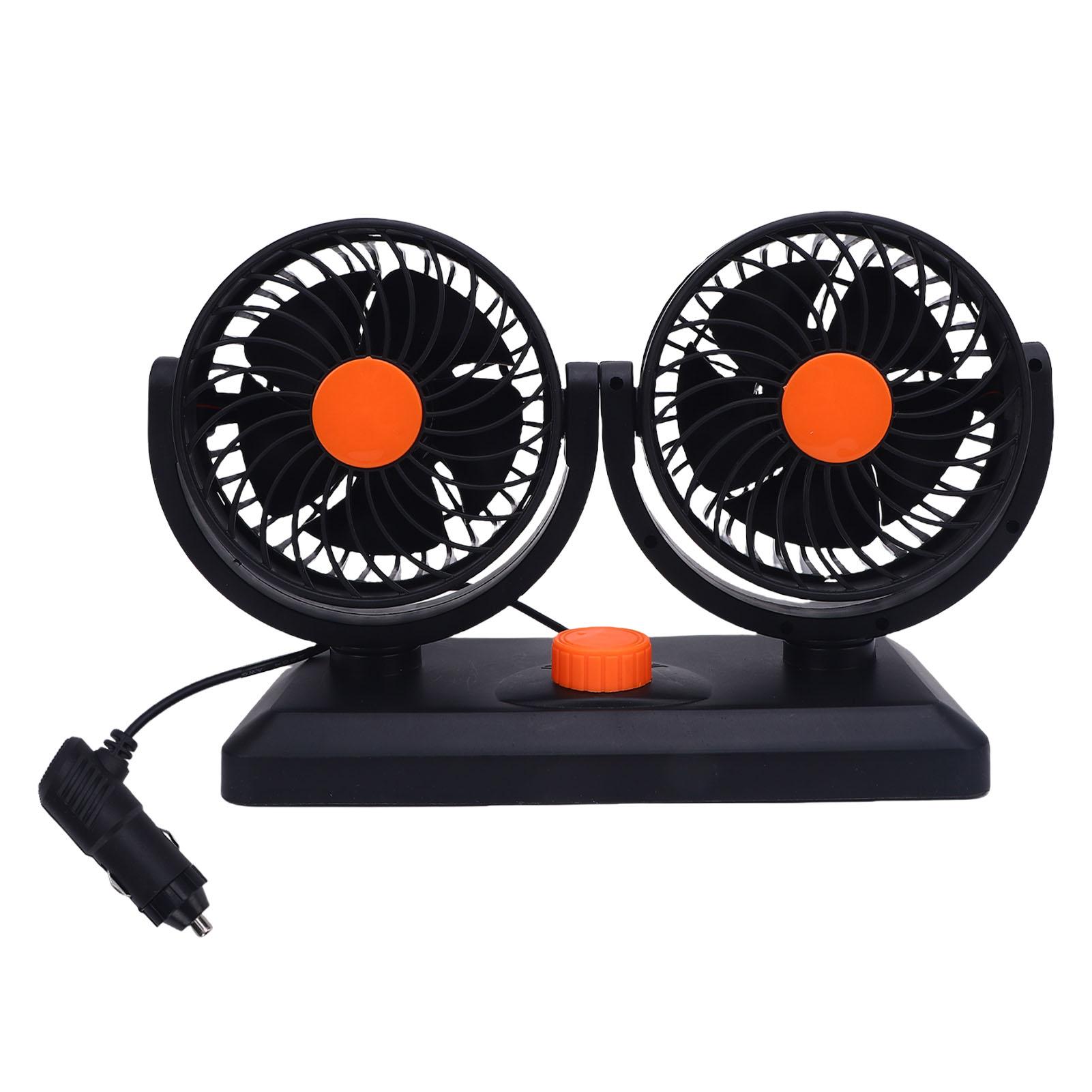 

Автомобильный вентилятор с двумя головками, 2 скорости, вращающийся на 360 градусов, работающий от прикуривателя, охлаждающий вентилятор для внедорожника, автофургона, грузовика