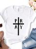 Pray Cross Jesus Print Women T Shirt Short Sleeve O Neck Loose Women Tshirt Ladies Fashion Tee Shirt Tops Clothes