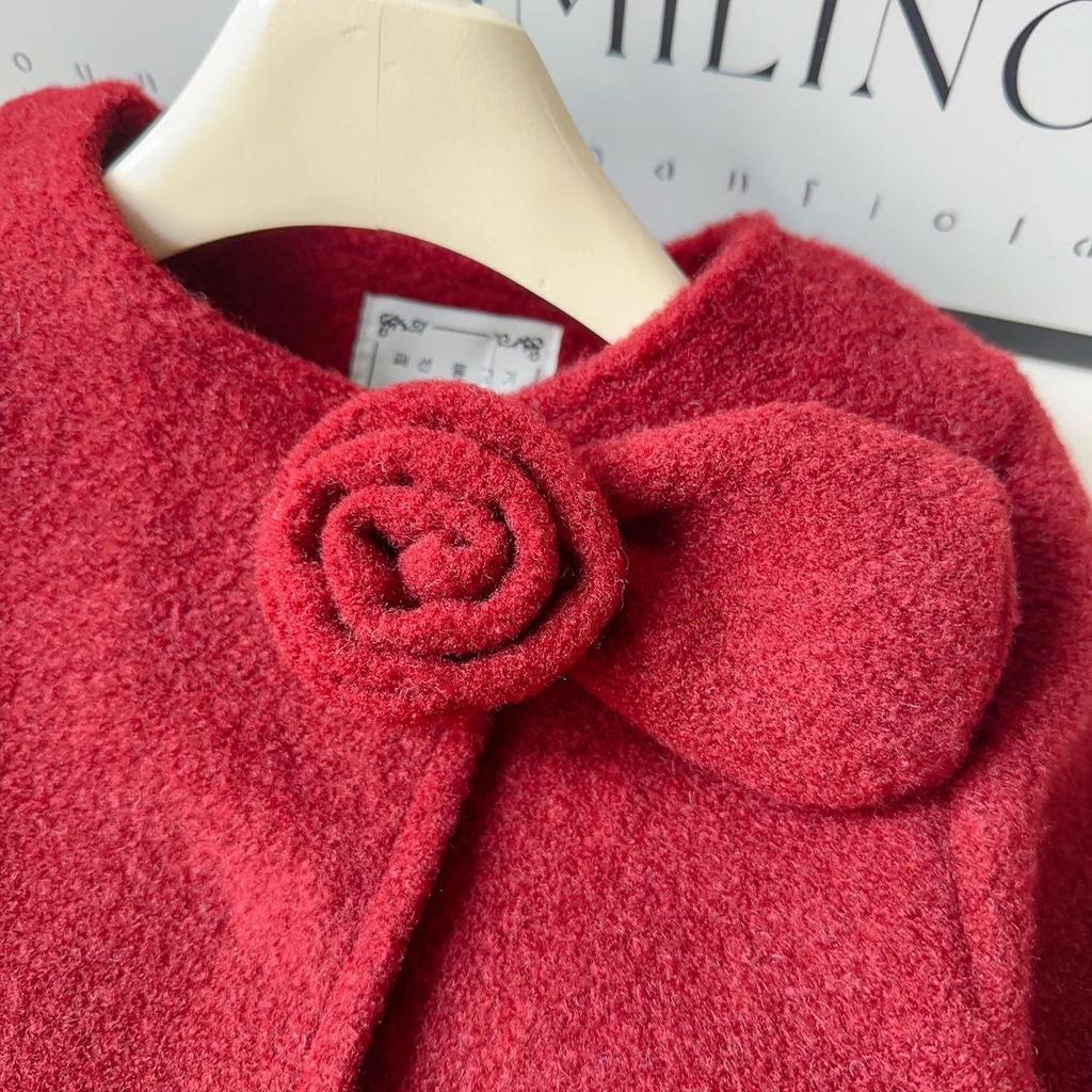 Girls' Winter Chinese Style Frayed Edge Coat & Skirt Two-Piece Set