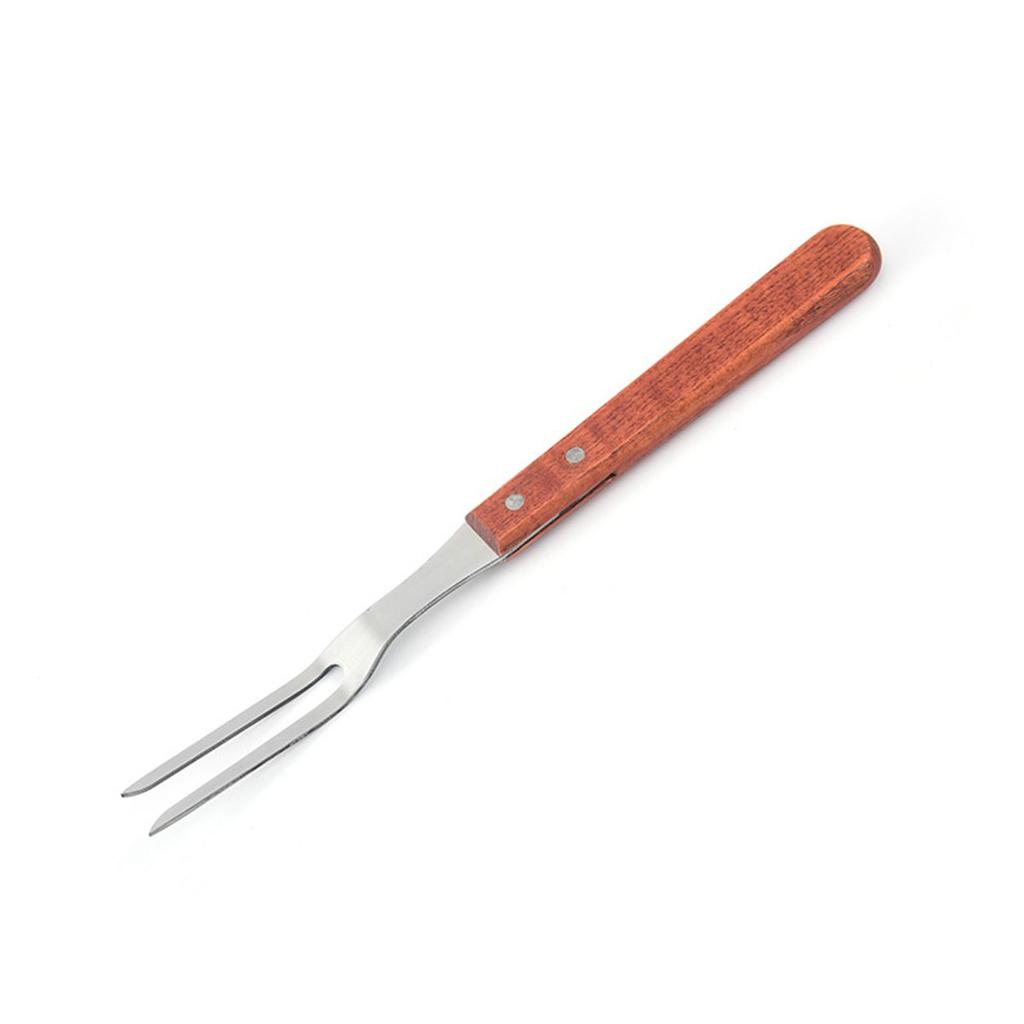 Oven Portable Stainless Steel Wooden Handle Meat Fork BBQ Accessories Carving Fork Barbecue Tool