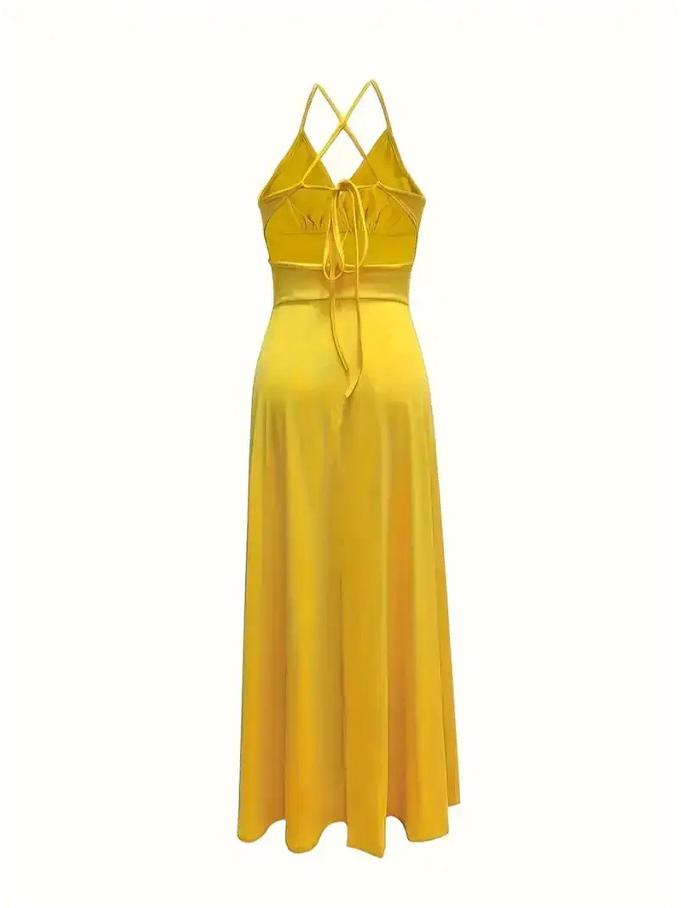 Dames Zomer Spaghetti Bandjes V-Hals Backless Maxi Jurk, Mouwloos