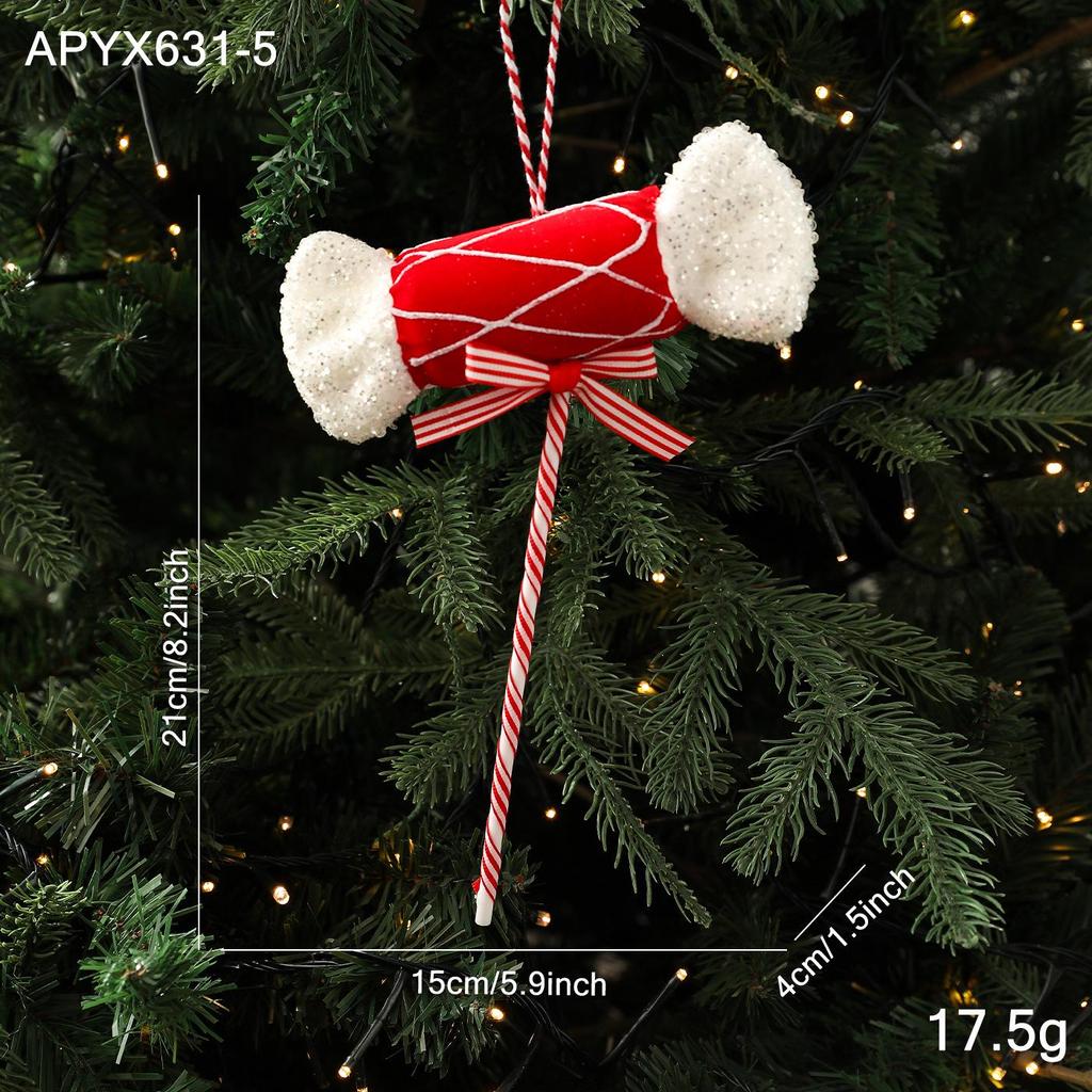 Red & White Plush Candy Christmas Balls Ornaments for Tree Decoration