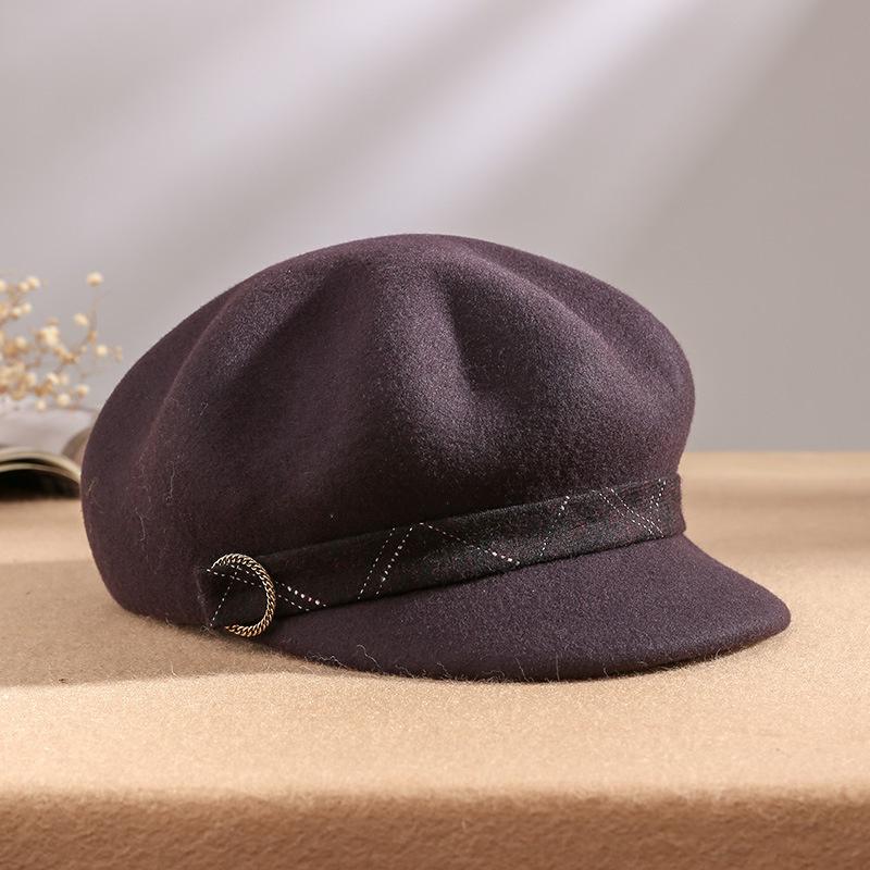 Herbst Und Winter Frau Einfarbig Achteckigen Hut Dame Party Mode 100% Wollfilz Newsboy Caps