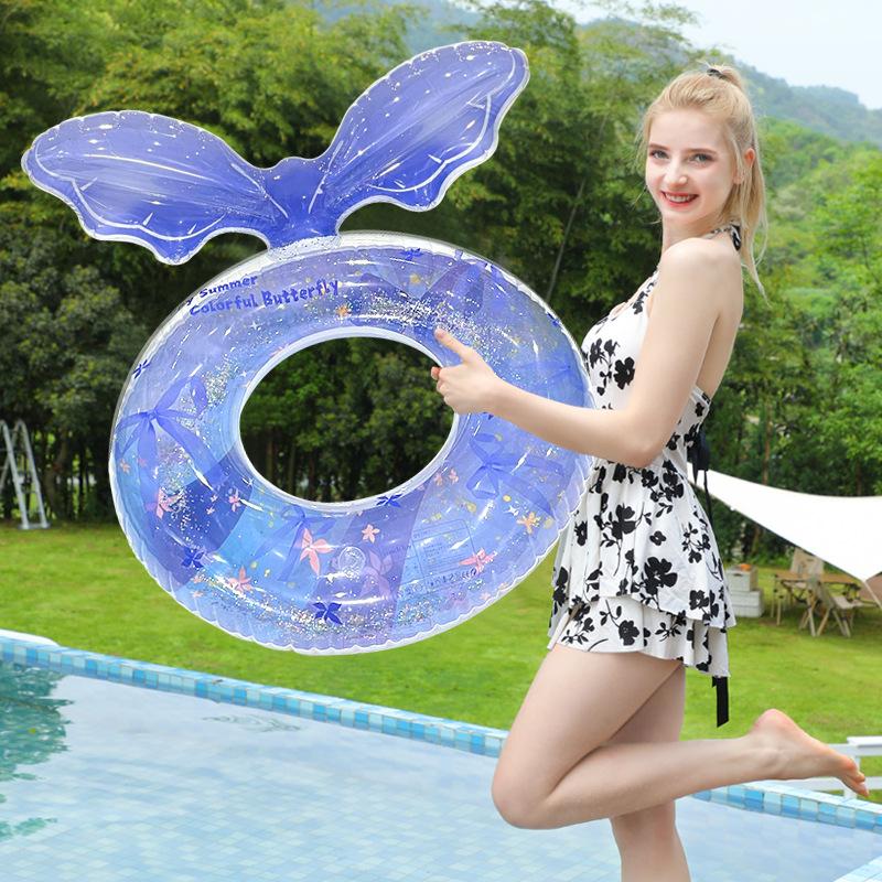 2026 New Summer Inflatable Swim Ring Eco Friendly Thickened PVC Cartoon Sequins Petal Parent Child Kids Water Float