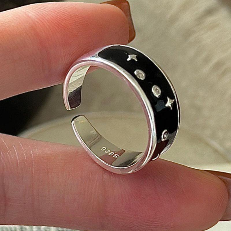 925 Sterling Silver Rings for Women Couple Minimalist Black Star Ring Fine CZ Jewelry Birthday Gift Prevent Allergy