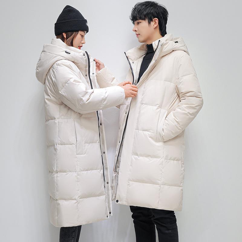 

Couple new hooded windproof lightweight thickened fluffy warm warm cold loose medium-length high-quality fabric casual sports jacket M білий