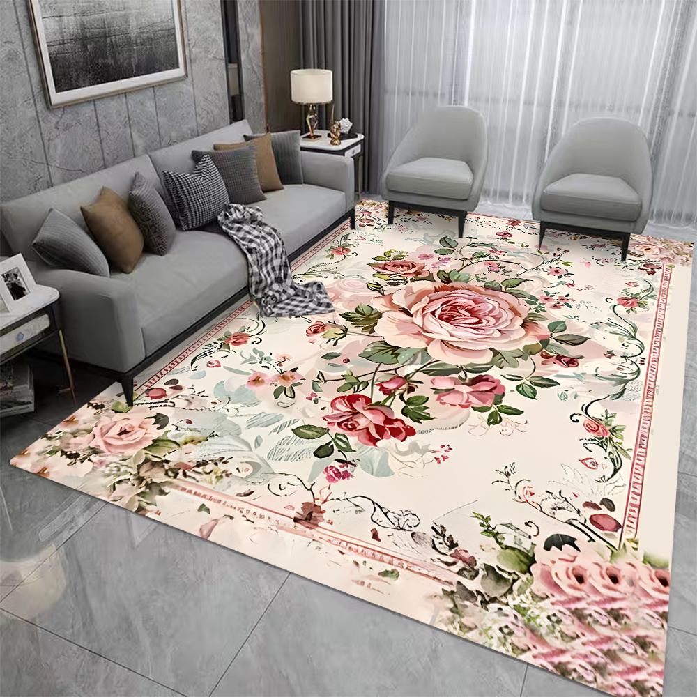Luxusní vintage koberec s květinovým potiskem, protiskluzová, pratelná v pračce podložka na podlahu pro obývací pokoj, ložnici, kancelářskou dekoraci, pratelný koberec