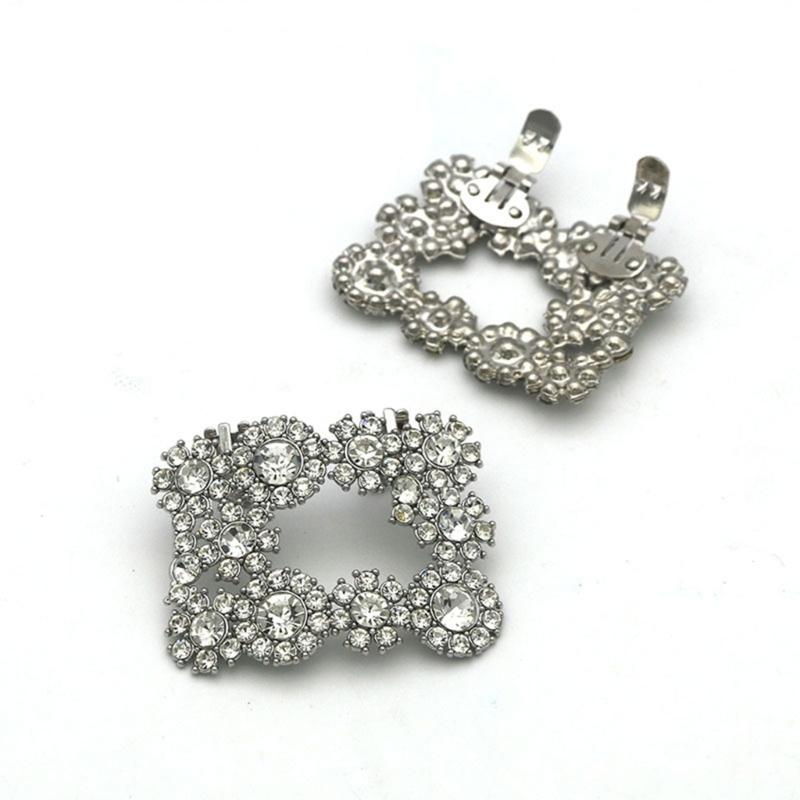 Square Clamp Shoe Clip Bride High Heel Shoe Decorations Shiny Rhinestone Decorative Clips Wedding Charm Buckle for Women