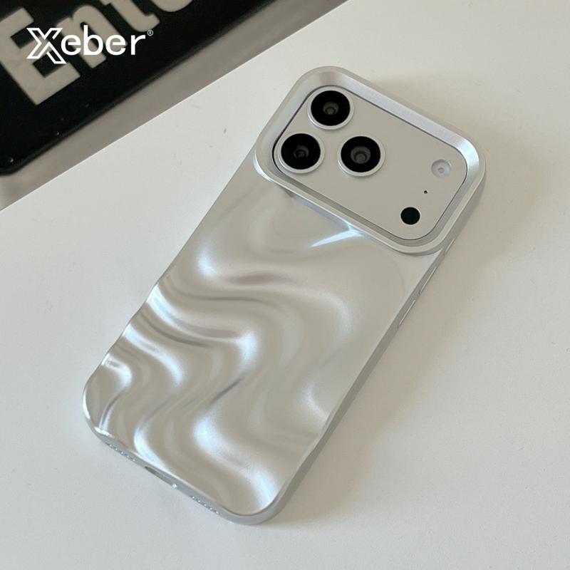 Luxury Matte Silver Water Ripple Case For iPhone 17 Air 16 15 14 13 12 11 Pro Max Creative Frosted Wrinkle Shockproof Hard Cover