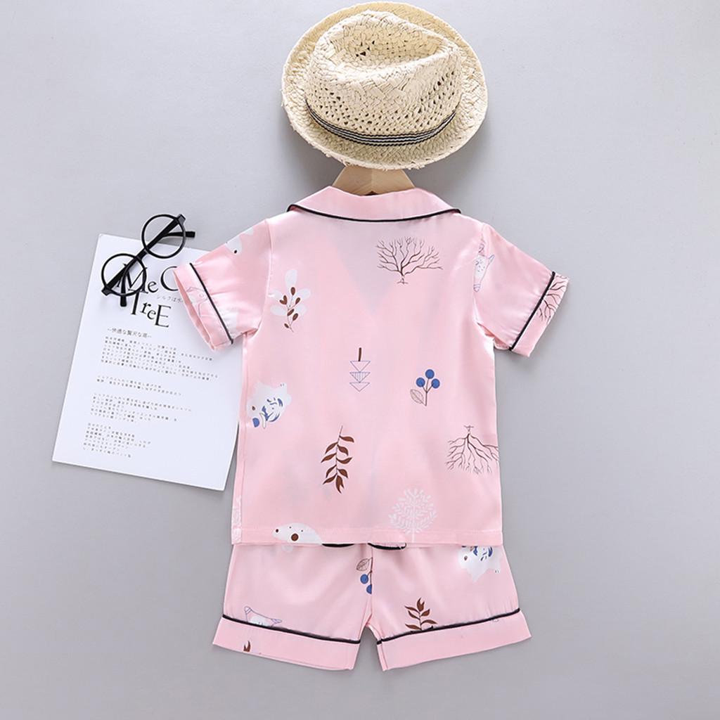 Toddler Kids Short Sleeve Pajama Set Button Down Top and Shorts Soft Lightweight Sleepwear for Boys and Girls Ages 6M To 4T