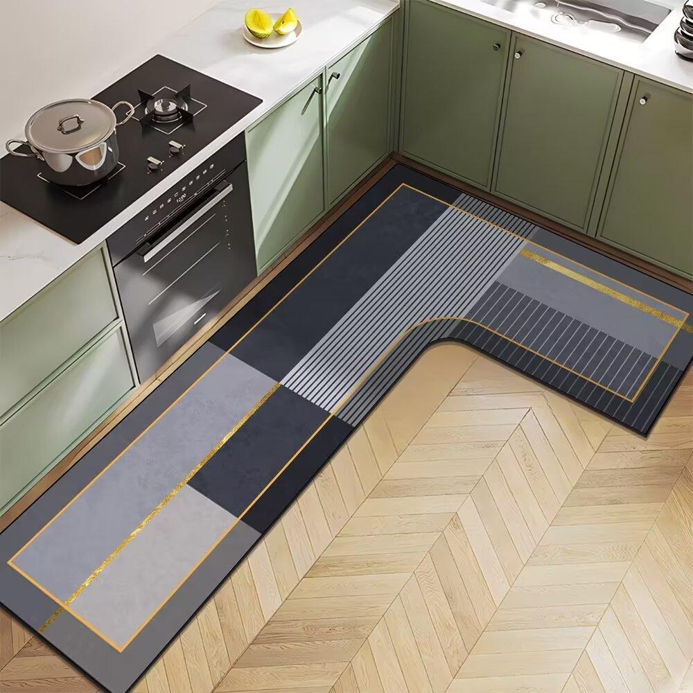 Nordic Light Luxury Diatom Mud Household L-shaped Kitchen Floor Mat Water Absorption  Anti-slip  Quick-drying and Easy-to-maintenance Floor Mat