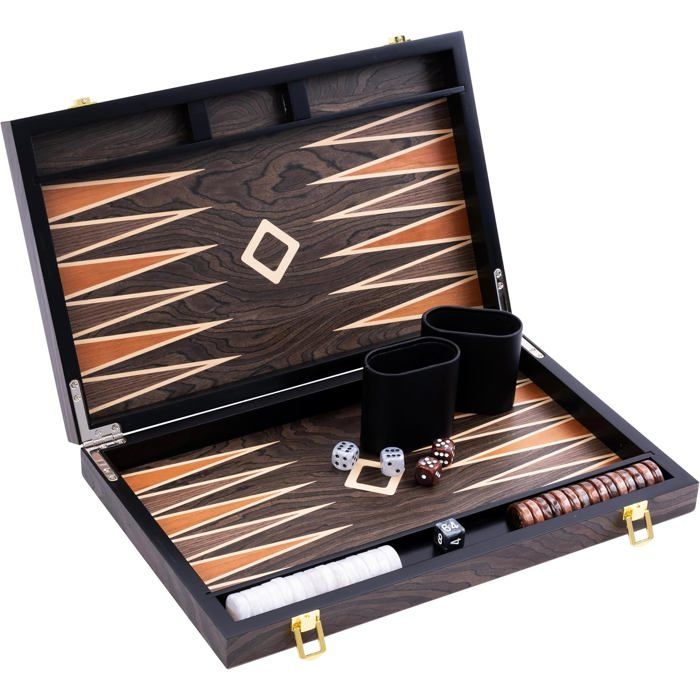 Engelhart- 250544 - Backgammon de luxe 15 pouces - Plaqué en bois d'ébène et vernis - brun