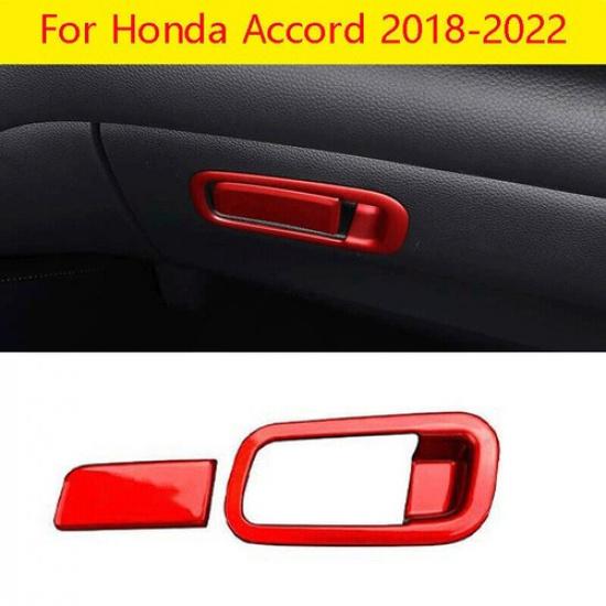 For Honda Accord 2018- Glossy Red Co-Pilot Storage Box Handle Cover Trim 2pc