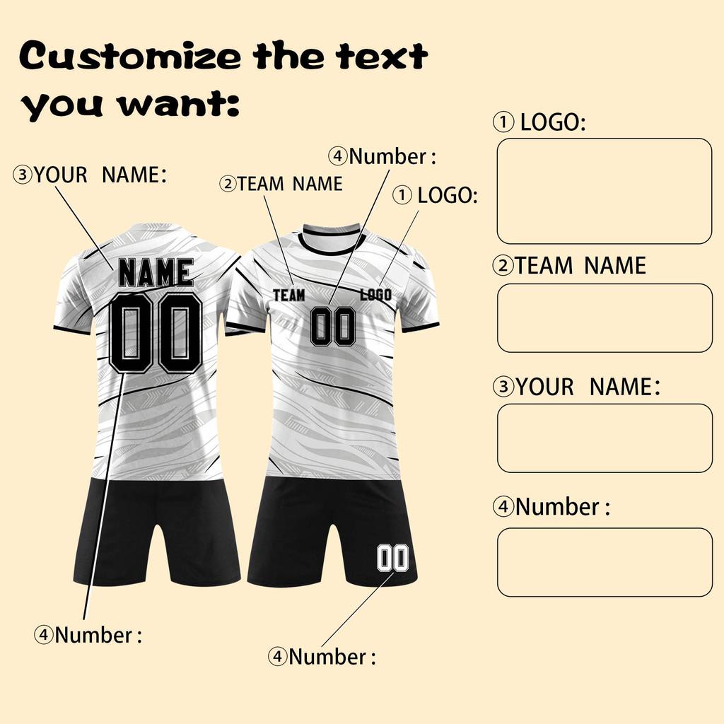 Customizable DIY Sports Jersey Set with Personalized and Number for Team Training or Short Sleeve Top and Shorts Suitable for Adults and Youth