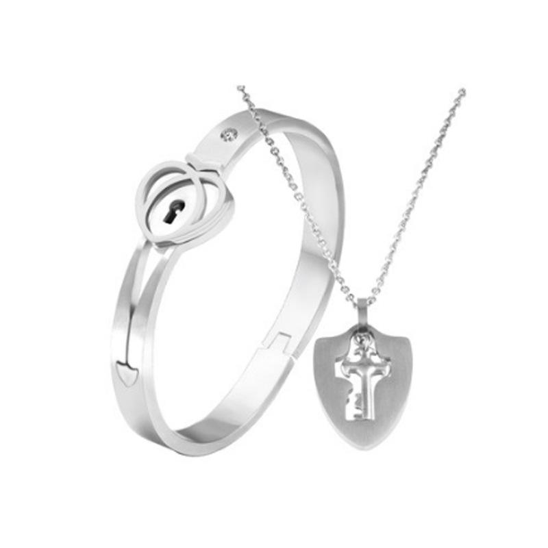 Set di Braccialetti con Lucchetto d'Amore Chiave per Coppia Creativa Transfrontaliera in Acciaio al Titanio