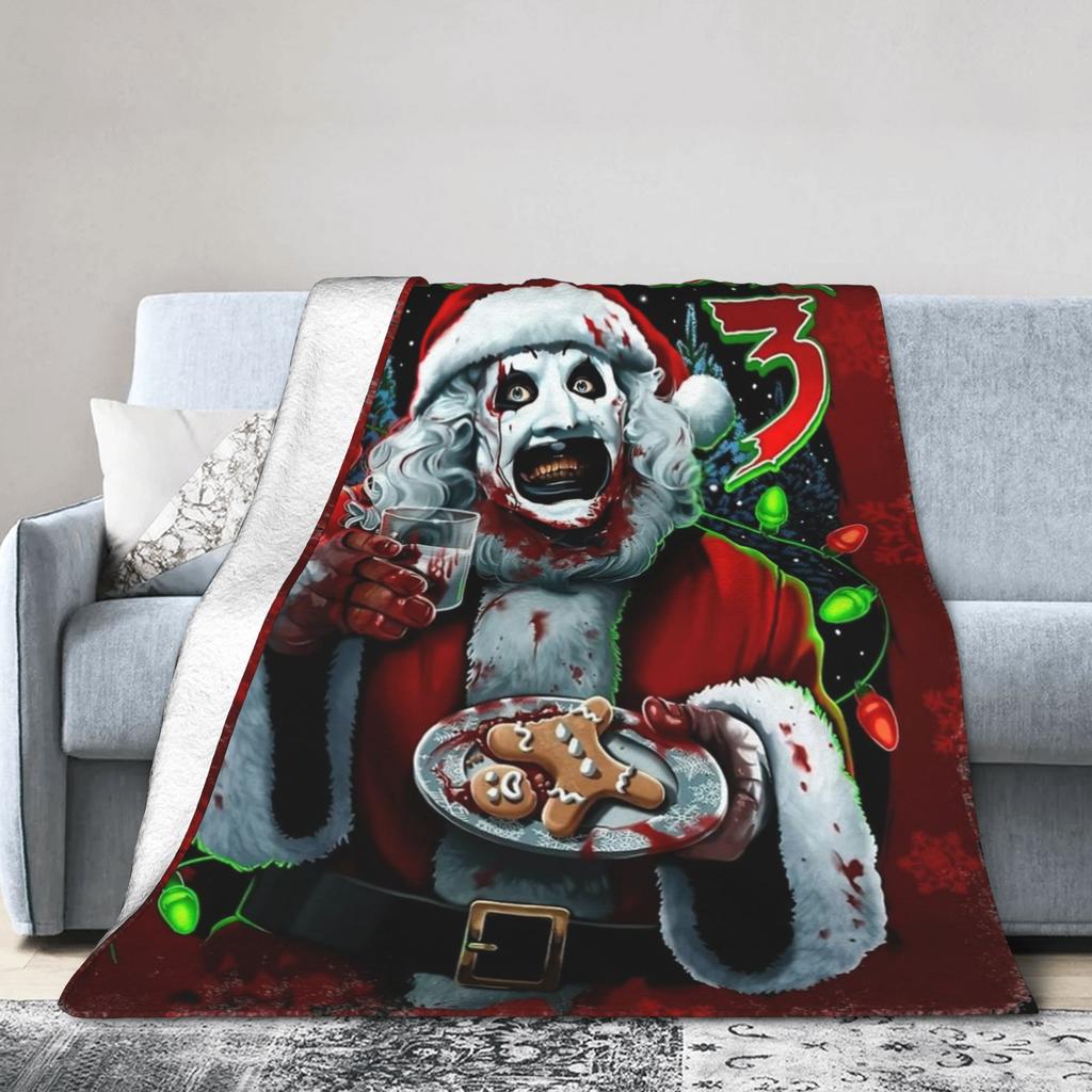 Poster von Terrifier 3 Weihnachtsdecke Fleece Weihnachten Halloween Kunst Der Clown Dünne Überwurfdecken für Sofa Outdoor Steppdecke